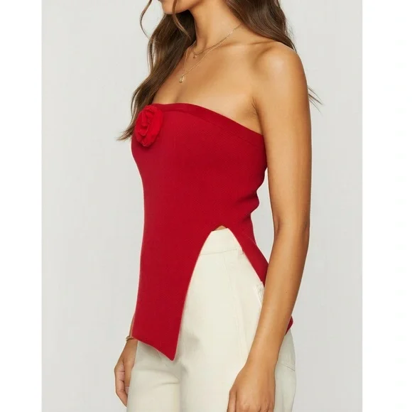 WITH JÉAN Belle Crushed Velvet Strapless Top, Red, Medium - Picture 3 of 11
